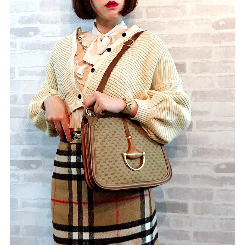 OLD Gucci ウッド×ビット マイクロGGショルダー(茶)