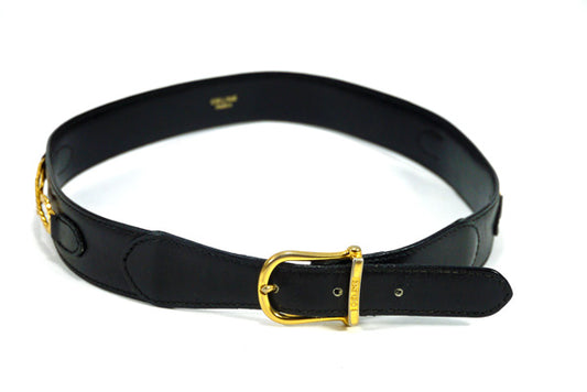 Old Celine ロープ金具レザーウエストベルト(黒)