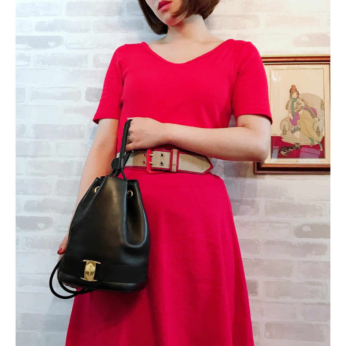 Salvatore Ferragamo Varaリボン巾着ミニリュック(黒)