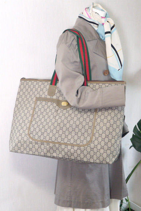 OLD Gucci Plus 折り畳み大型トートボストン(茶)