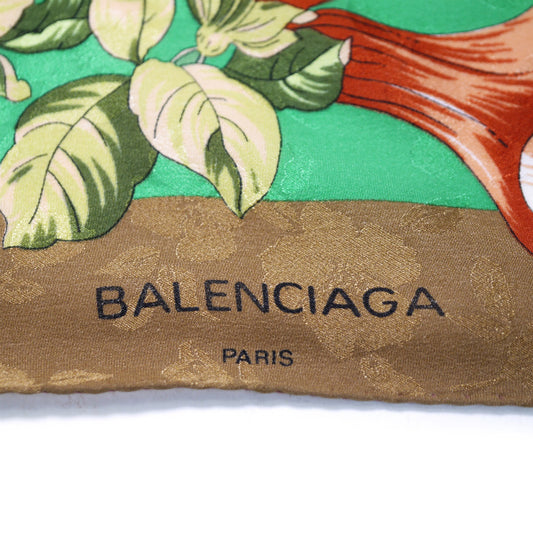 Balenciaga フラワー柄 大判シルクスカーフ(ゴールド系)