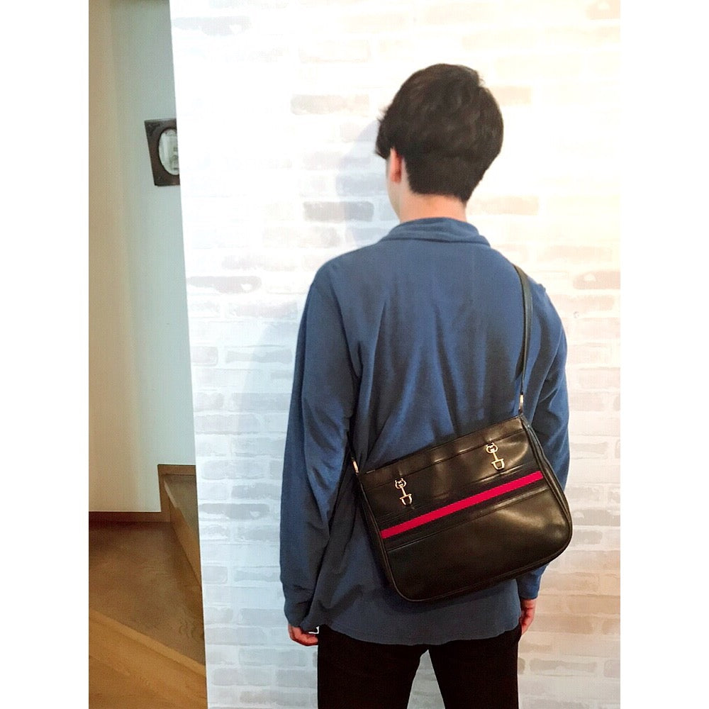 OLD Gucci ビット金具×シェリー総革ショルダー(濃紺)