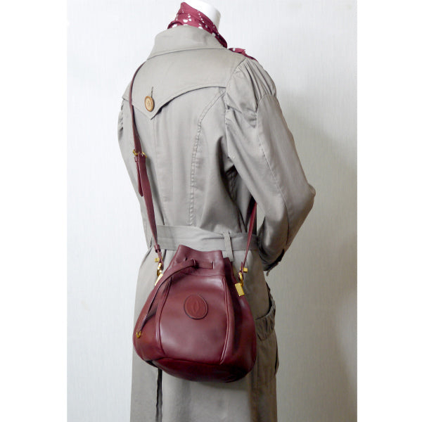 Cartier ミニ巾着レザーショルダー(ボルドー)