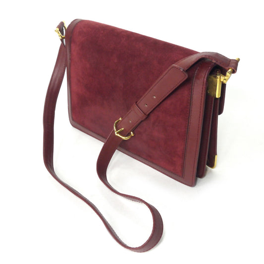 Cartier 差し込みフラップ スクエアスエードショルダー(ボルドー)
