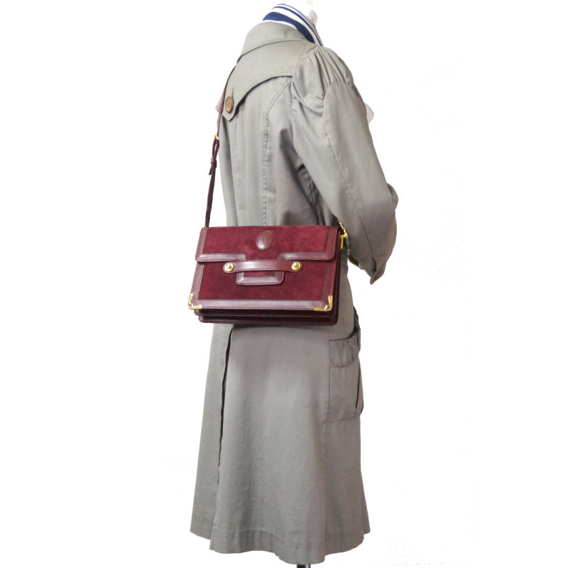 Cartier 差し込みフラップ スクエアスエードショルダー(ボルドー)