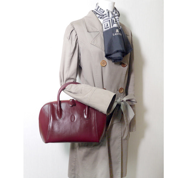 Cartier ラウンドファスナー総革ミニボストン(ボルドー)