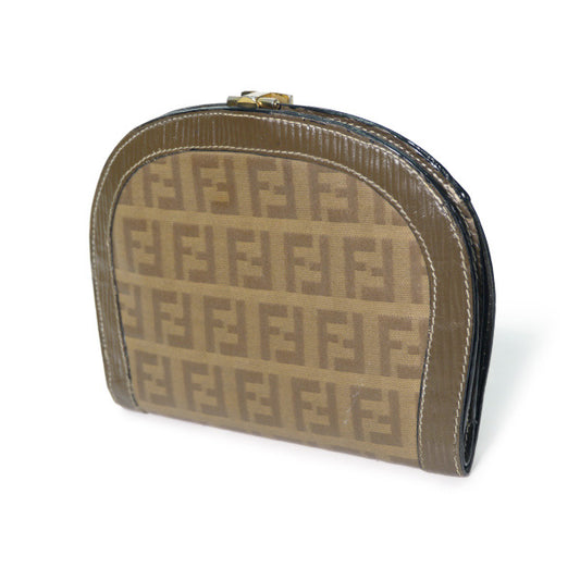 Fendi ズッカ柄ラウンド財布(カーキベージュ)