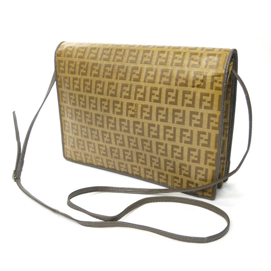 Fendi 6FFロゴ ズッキーノ柄スクエアショルダー(茶)
