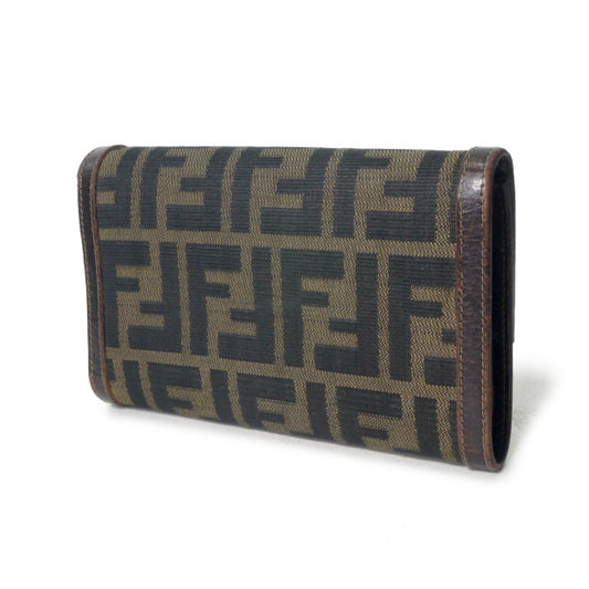 FENDI ズッカ柄キャンバスレザー折り財布(茶)