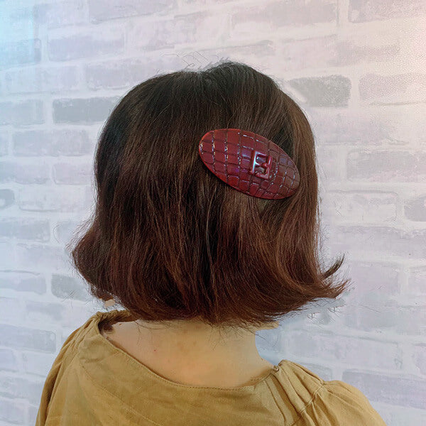 Fendi ダブルFロゴ クロコ調バレッタ(ボルドー)