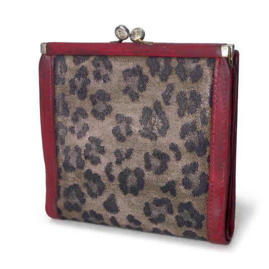 FENDI レオパード柄がま口折財布(赤系)