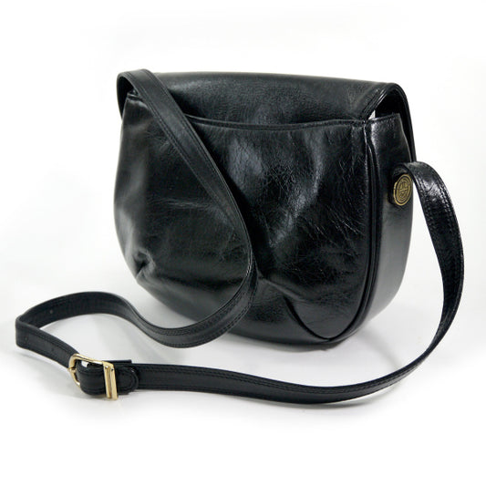 Louis Feraud 総革製半円ショルダーバッグ (黒)