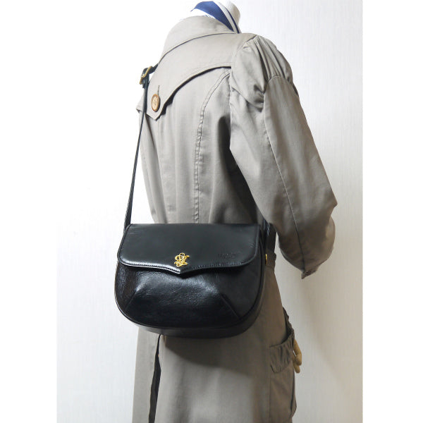 Louis Feraud 総革製半円ショルダーバッグ (黒)