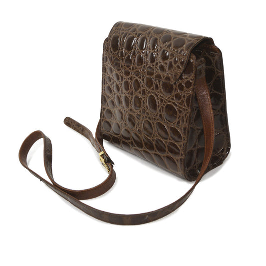 GIANFRANCO FERRE クロコ型押しミニポシェット(濃茶)