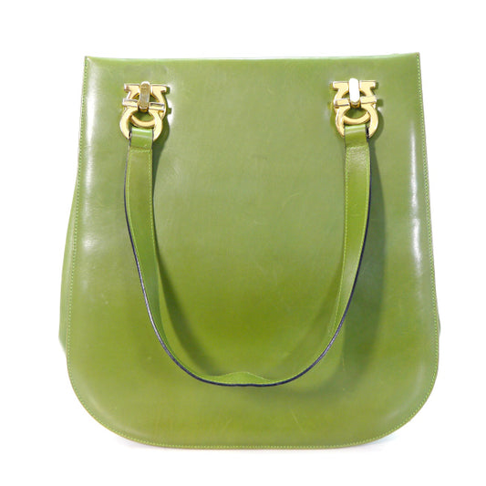 Salvatore Ferragamo <訳あり>ガンチーニ大型レザートート(黄緑)