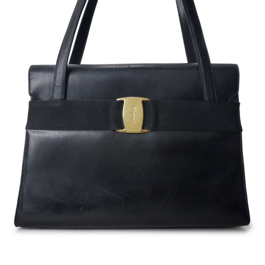 Salvatore Ferragamo Vara金具レザーハンドバッグ(黒)