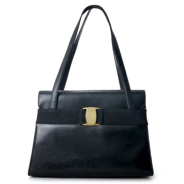 Salvatore Ferragamo ブラック ハンドバッグ Salvatore Ferragamo Vara金具レザーハンドバッグ（黒） – Vintage