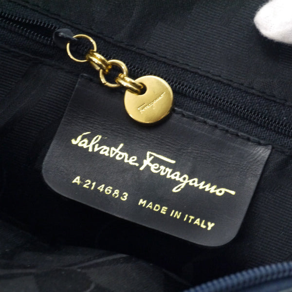 Salvatore Ferragamo Varaリボン ポシェットバッグ(濃紺)