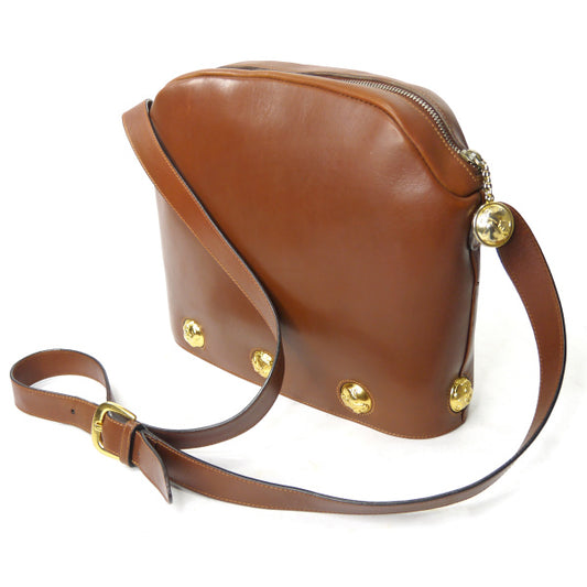 Salvatore Ferragamo ヒールモチーフ スタッズ総革ショルダー(茶)