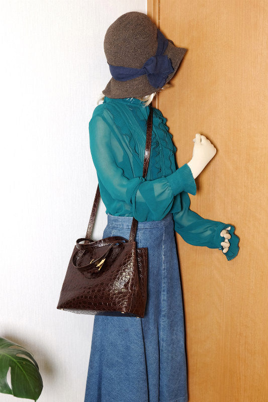 Salvatore Ferragamo Varaクロコ型押し2WAYバッグ(濃茶)