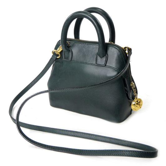 Salvatore Ferragamo ヒールスタッズ総革2WAYミニバッグ(濃緑)