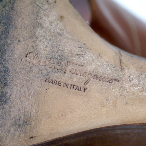 Salvatore Ferragamo ウッドウェッジソール レザーサンダル(茶)