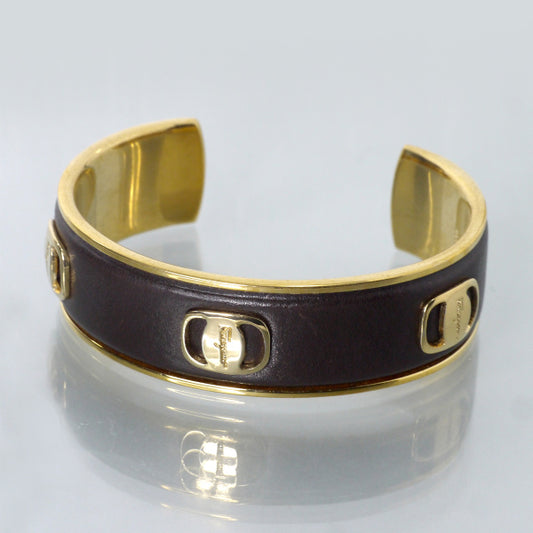 Salvatore Ferragamo Varaゴールド×レザー バングル(濃茶)