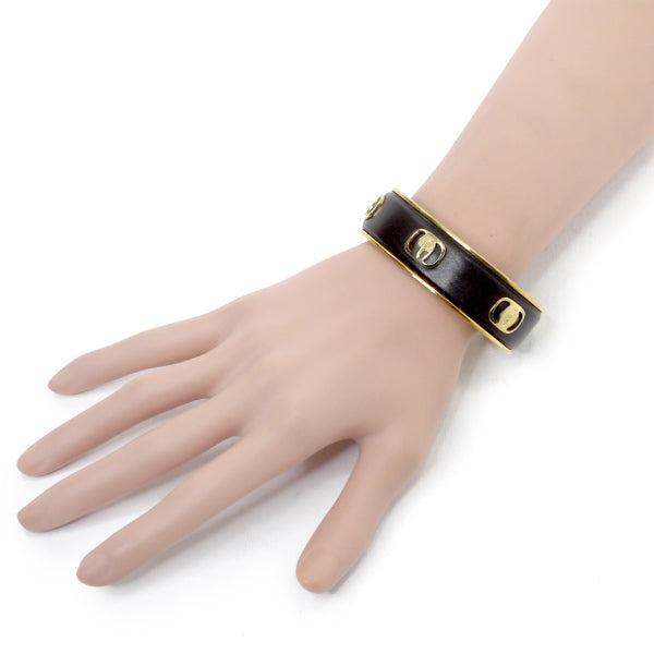 Salvatore Ferragamo Varaゴールド×レザー バングル(濃茶)