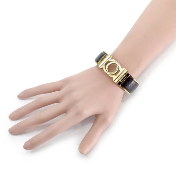 Salvatore Ferragamo ガンチーニ ゴールド×レザーバングル(濃茶)