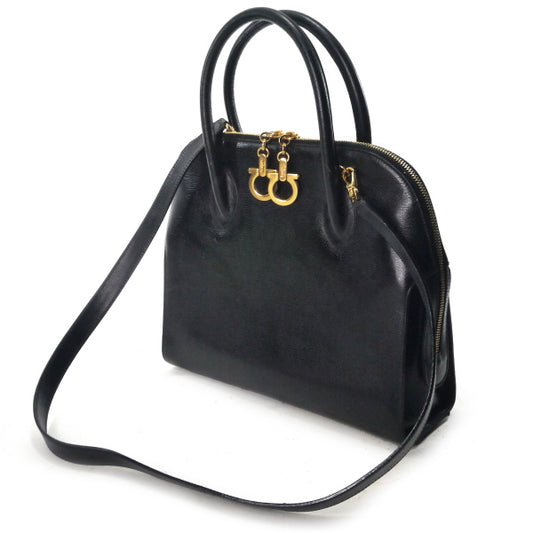 Salvatore Ferragamo ガンチーニ金具ボリード型2WAYハンドバッグ(黒)