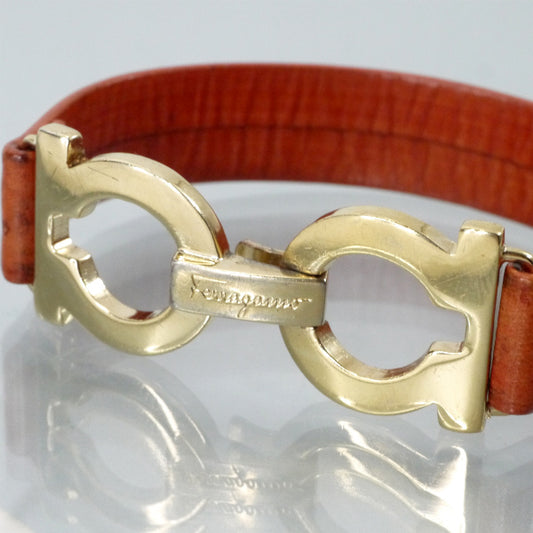 Salvatore Ferragamo ガンチーニ留め具レザーブレスレット(茶)