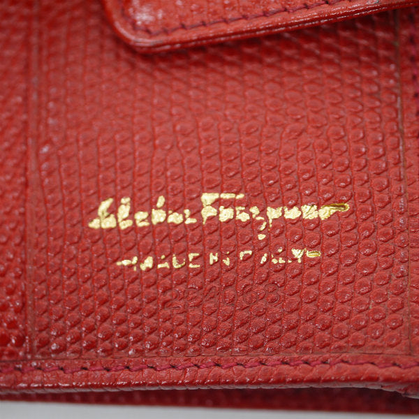 Ferragamo VaraリザードWホック折財布(赤)