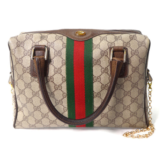 OLD Gucci 薄型チェーンショルダー付ミニボストン(茶)