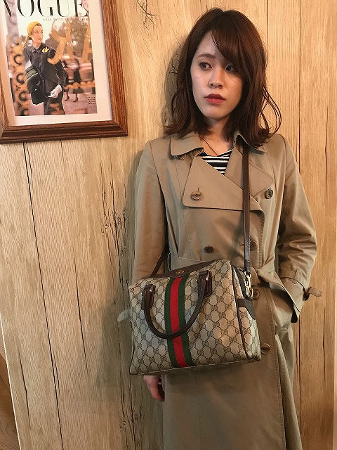 OLD Gucci 薄型チェーンショルダー付ミニボストン(茶)