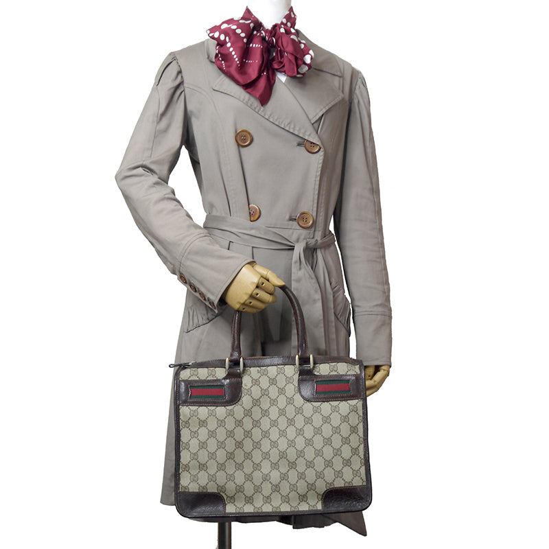 OLD Gucci スクエアミニボストン(茶・横シェリー)