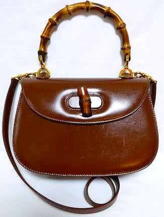 OLD Gucci バンブー2Wayショルダー付きハンドバッグ(茶)