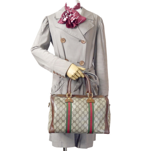 OLD Gucci レア!Wシェリーラインボストン(茶・中)