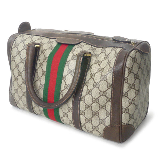 OLD Gucci 4本レザーライン シェリーボストン(茶・中)