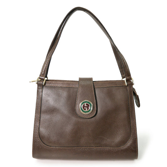 OLD Gucci 70s希少!GGロゴ 総革ハンドバッグ(茶)