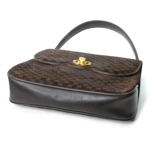 OLD GUCCI 激レア!マイクロGGウェーブフラップハンドバッグ(濃茶・スエード)