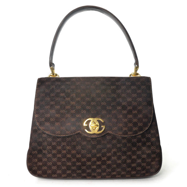 OLD GUCCI 激レア！マイクロGGウェーブフラップハンドバッグ（濃茶 