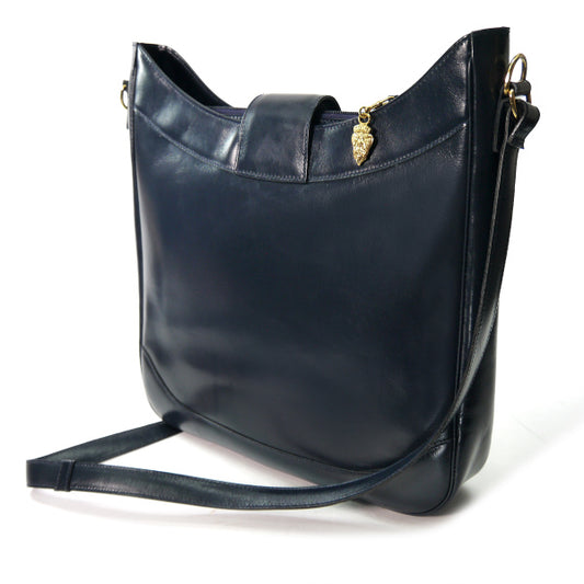 OLD Gucci 南京錠ターンロック総革ショルダーバッグ(紺)