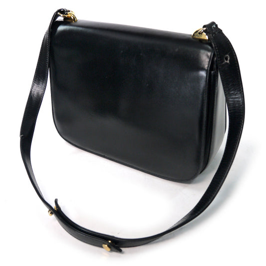 OLD Gucci 南京錠ターンロック総革ショルダーバッグ(黒)