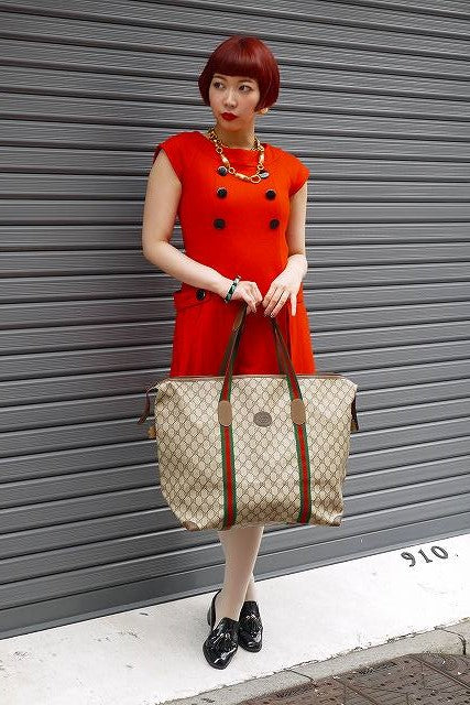 OLD Gucci 大型ボストン型軽量トートバッグ(茶)