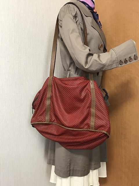 OLD Gucci Rigateライン折り畳みボストン(赤ストライプ・大)
