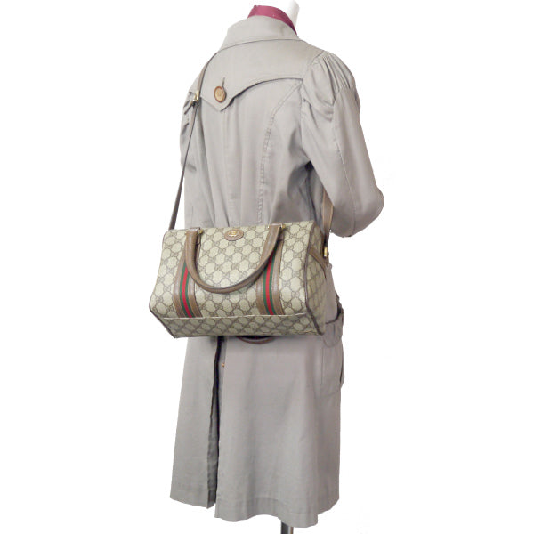 OLD Gucci ショルダー付き定番シェリーミニボストン(茶)