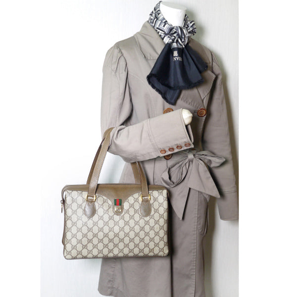 OLD Gucci シェリー スクエア3層式ミニボストン(茶)