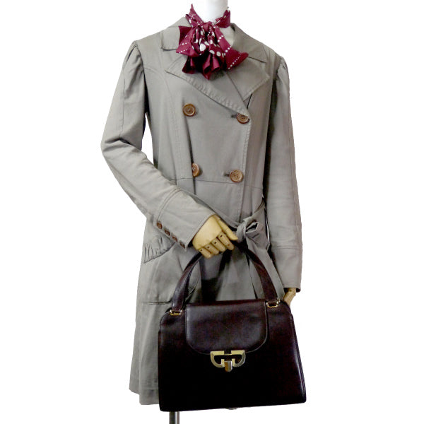 OLD Gucci トライアングルGG総革ハンドトートバッグ(濃茶)