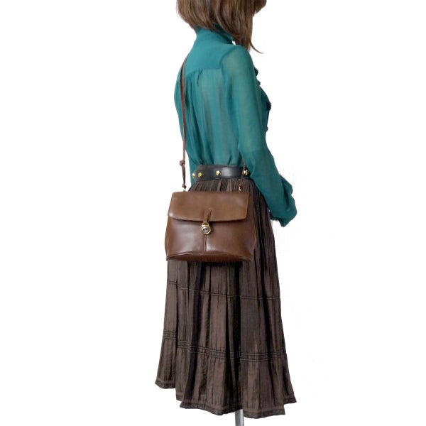 OLD Gucci 総革GG金具スクエアミニショルダー(濃茶)