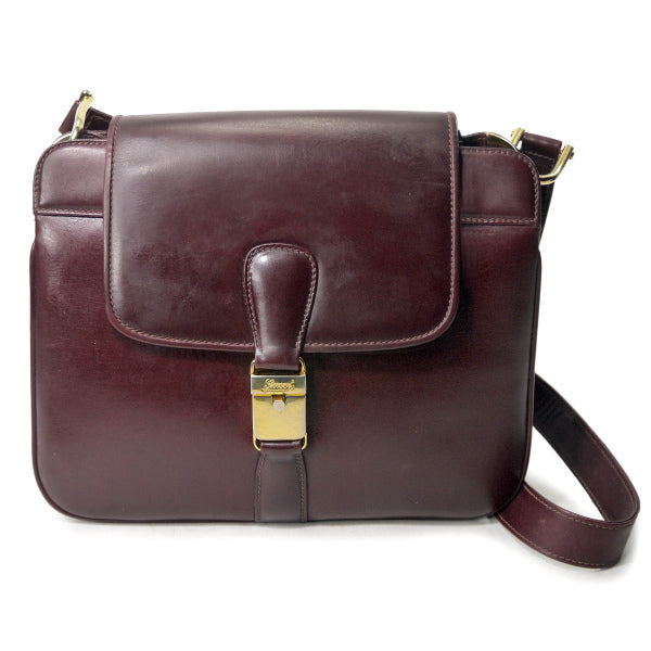 OLD Gucci 総革ロゴ金具スクエアショルダー（ボルドー） – Vintage 